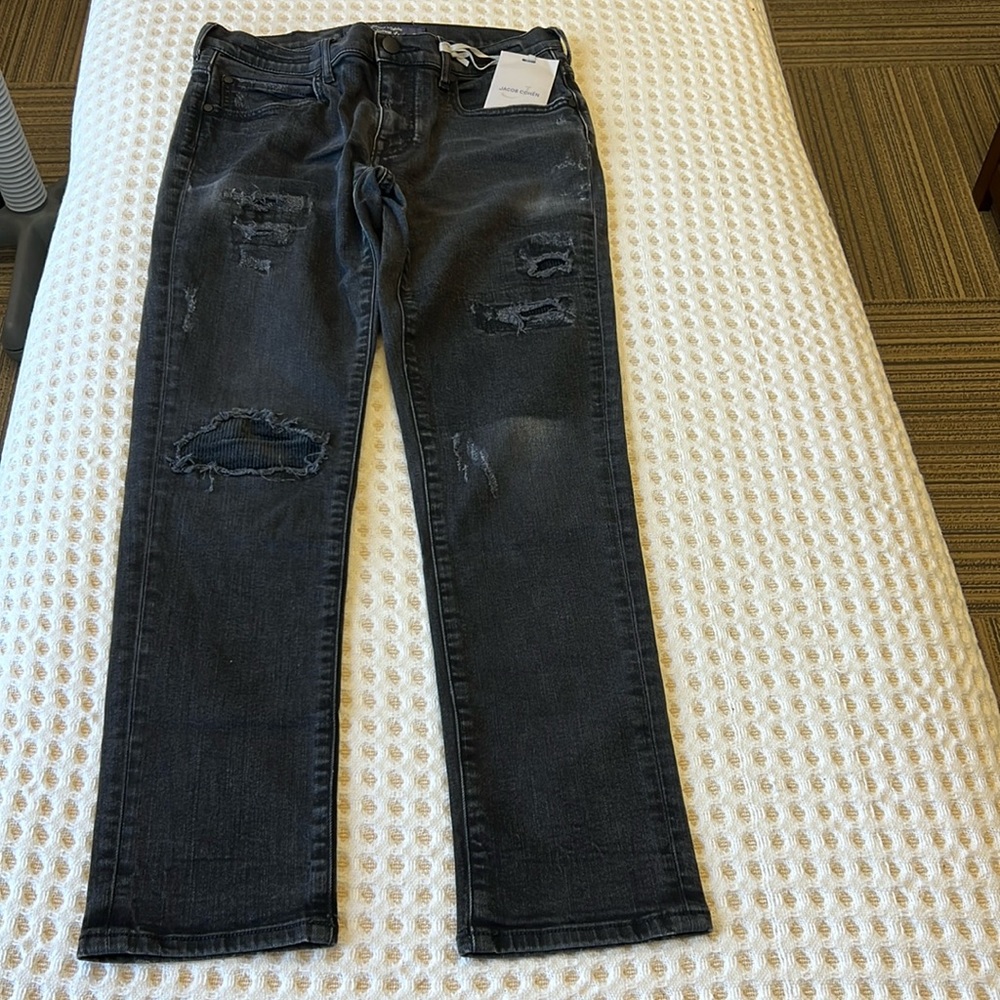 Jacob Cohen black jeans. Made in Italy.  Distressed style. Handmade in Italy.